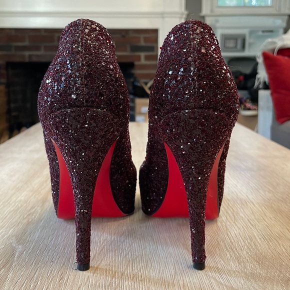 Louboutin Very Prive 120MM Oxblood Glitter - 38 - Picture 4 of 10